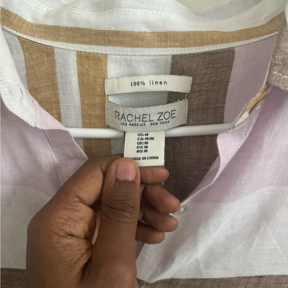 Rachel Zoe Shirt Dress Sz M Linen Button Up Tunic Beach Workwear Casual Chic - Picture 4 of 5